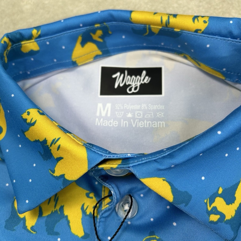 Waggle Polo Shirt Men's Med Golden Bear All Over Print Golf Performance - Picture 6 of 6